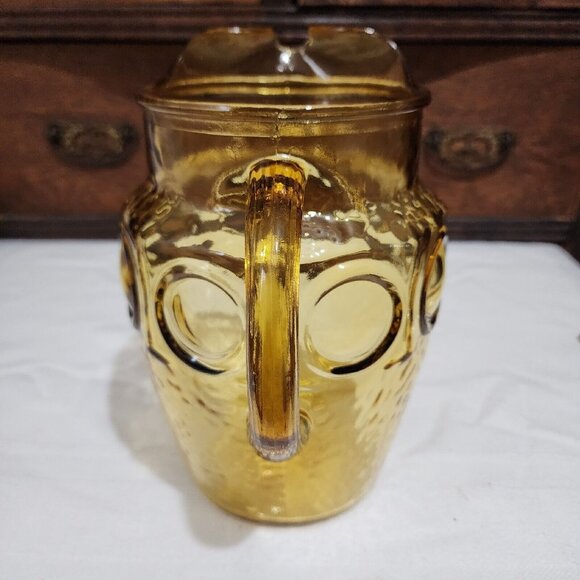 Anchor Hocking Heritage Hill Honey Gold Pitcher 2qt Ice Lip amber honeycomb 9" - Picture 2 of 9